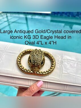 Kurt Geiger RP$348 Leather Croc-Emb Long Chelsea Shoulder/Clutch Crystal/Emblem
